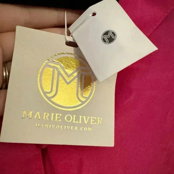 NWT MARIE OLIVER Felix 100% Silk Blouse Rogue, Fuchsia Bow Button down, Sz Small - Picture 12 of 15